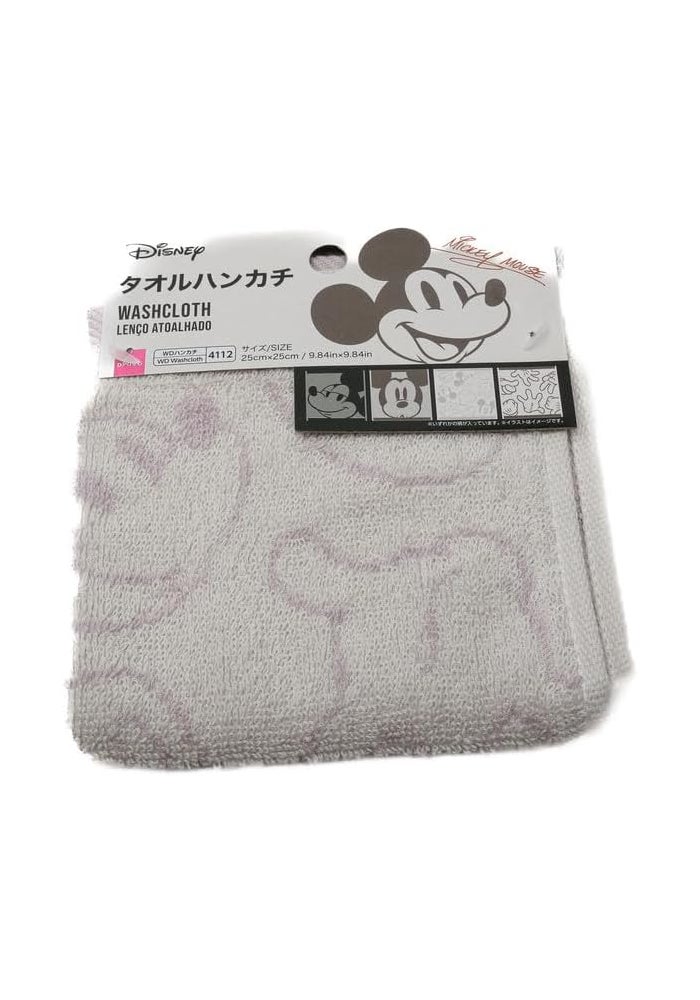 Daiso Mickey Mouse Washcloth Set | 4 Patterns | Off White | Soft Cotton Face & Hand Towels - Image 1